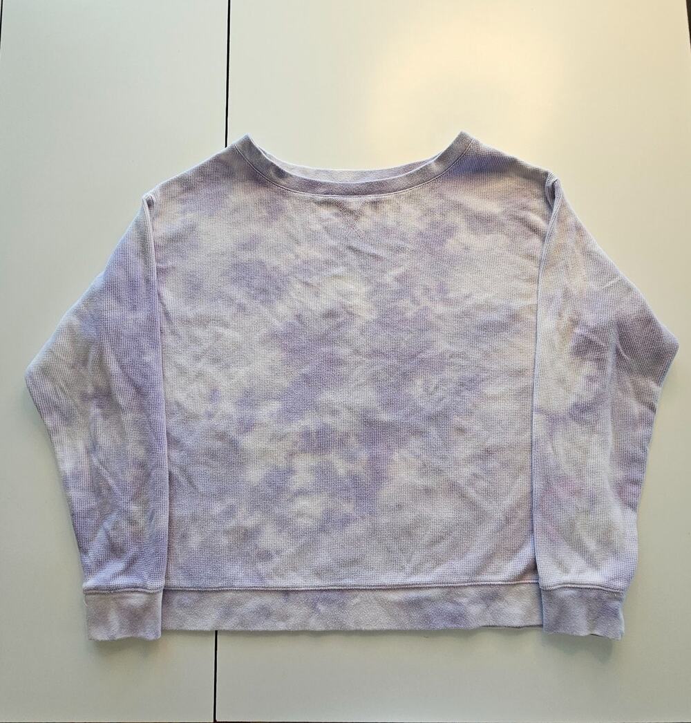 Splendid Women L Lavender Tie Dye Waffle Thermal Long Sleeve Pullover Top